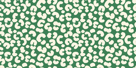 Plain seamless leopard print pattern with white spots, organic shapes on a green background. Bold, modern, trendy design for textiles, fashion, digital wallpapers, creative branding projects.のイラスト素材