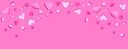 Playful Valentine's Day background featuring layered pink and white hearts scattered on a vibrant pink backdrop. Perfect for greeting cards, banners, invitations, and festive designs.のイラスト素材