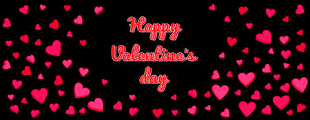 Striking Valentine's Day background featuring layered pink and red hearts scattered on a black backdrop. Ideal for holiday-themed designs, banners, greeting cards, festive decorations.のイラスト素材