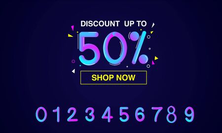 Promotion, sale, discount banner template design with modern 3d colorful gradient liquid number text effectのイラスト素材