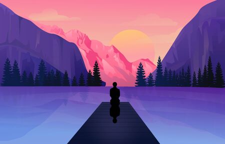 beautiful mountain view on lake vector illustrationの写真素材