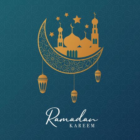 ramadan kareem greeting card with islamic backgroundのイラスト素材
