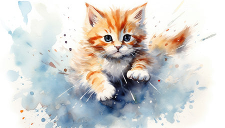 cute cat watercolor painting artの素材