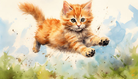 cute cat watercolor painting artの素材