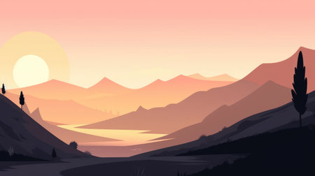 beutiful nature landscape mountain view background illustrationの素材