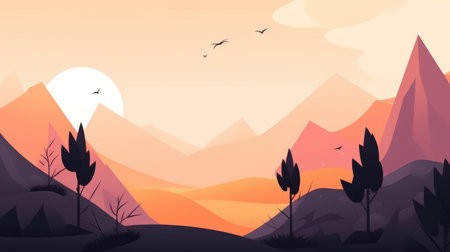 beutiful nature landscape mountain view background illustrationの素材