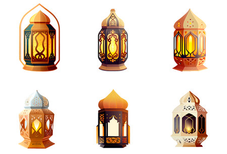 set vector illustration of muslim lantern ramadan conceptのイラスト素材