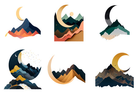 set vector illustration of muslim crescent ramadan conceptのイラスト素材