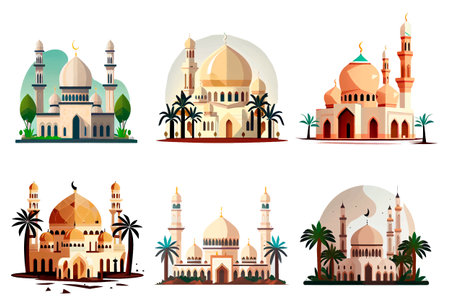 set vector illustration of muslim greeting card arch ramadan conceptのイラスト素材