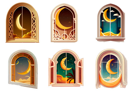 set vector illustration of muslim greeting card arch ramadan conceptのイラスト素材