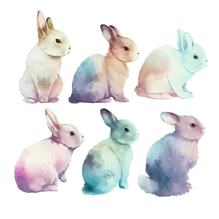 set vector illustration of watercolor rabbit on white isotate backgroundのイラスト素材