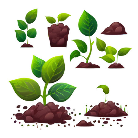 set vector illustration of plant growing on soil in hands isolateのイラスト素材
