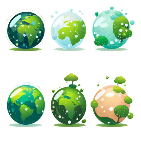 set vector illustration isolation of earth planet on hands on white backgroundのイラスト素材