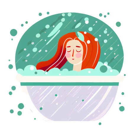 vector illustration woman taking a bath. Relaxing girl in bathroomのイラスト素材