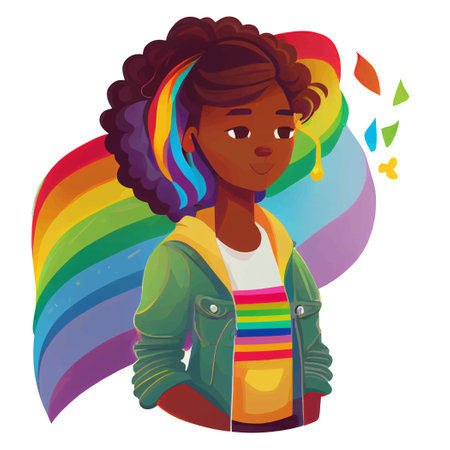 vector illustration of afro woman with rainbow colors on white background proud dayのイラスト素材