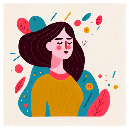 vector illustration of woman in casual clothes feel calm isolateのイラスト素材