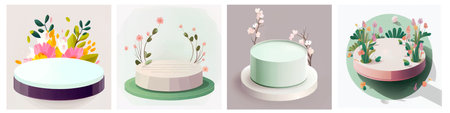 set vector illustration of wedding sweet cake on plateのイラスト素材
