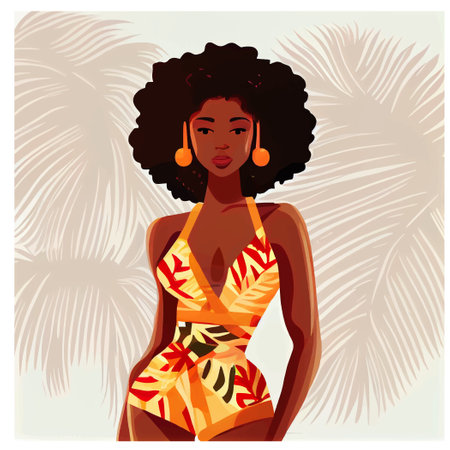 vector illustration of multi-ethnic women on swimsuit on summer tropical exotic beachのイラスト素材