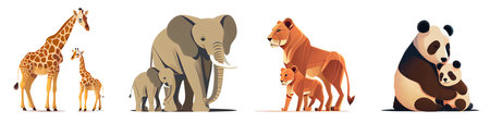 ÑÑÐµ vector illustration of wild animals mother and babyのイラスト素材