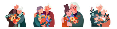 set vector illustration of eldery woman and her daughterのイラスト素材