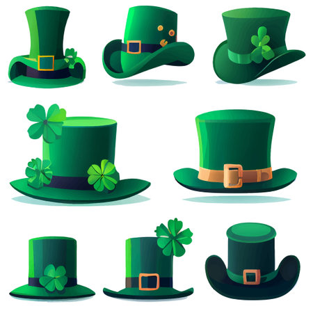set vector illustration of green hat patrick dayのイラスト素材