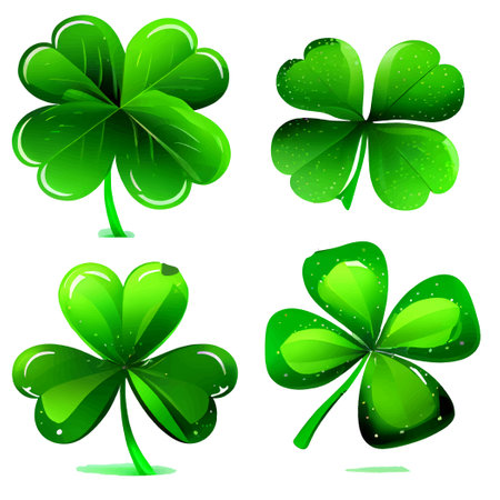 set vector illustration of green clover leaf isolate backgroundのイラスト素材