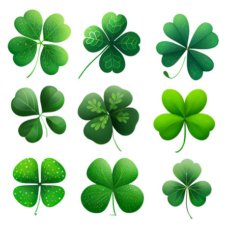 set vector illustration of green clover leaf isolate backgroundのイラスト素材