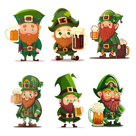 set vector illustration of red bearded man in green hat patrick dayのイラスト素材
