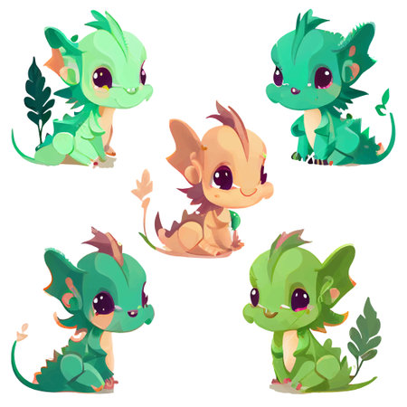 vector set illustration in cartoon style of cute dinosaurのイラスト素材
