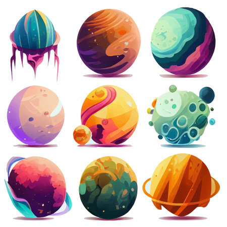 vector set illustration in cartoon style of magic ball or another planetのイラスト素材