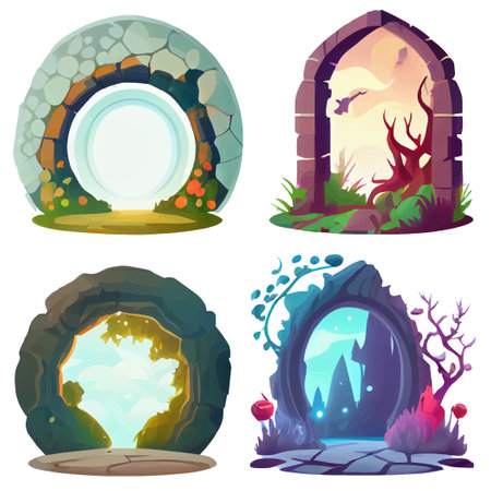 vector set illustration in cartoon style of magic door or tunnelのイラスト素材