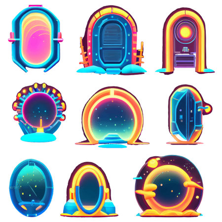 vector set illustration in cartoon style of magic door or tunnelのイラスト素材