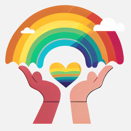 vector illustration of rainbow heart in palms isolateのイラスト素材