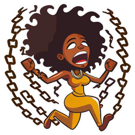 vector illustration of afro woman breaking chain on hands and feel angry and freeのイラスト素材