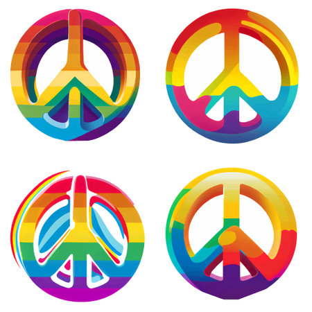 set vector illustration of peace sign in rainbow colors isolateのイラスト素材