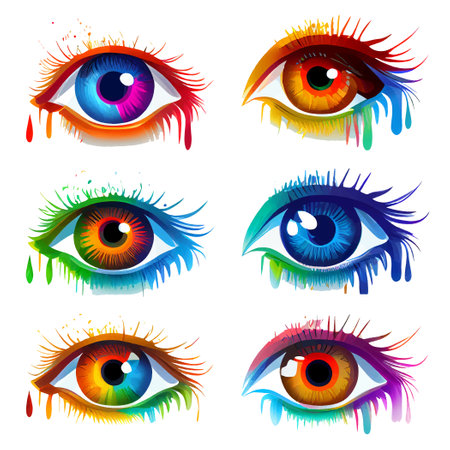set vector illustration of make up in rainbow colors on eyeのイラスト素材