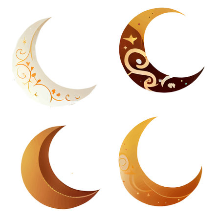 set vector illustration of crescent golden light isolated on white backgroundのイラスト素材