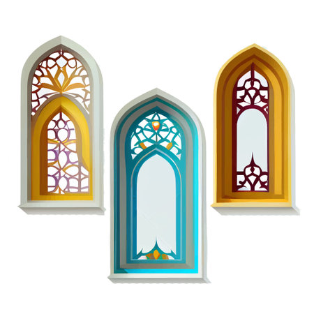 set vector illustration of islamic style window isolated on white backgroundのイラスト素材