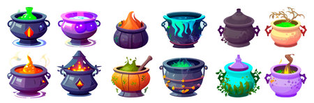 set vector illustration of potion or poison magic vessel with magic liquidのイラスト素材