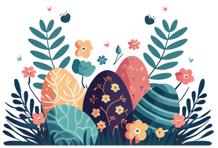 vector illustration of aester colorful eggs isolation on white backgroundのイラスト素材