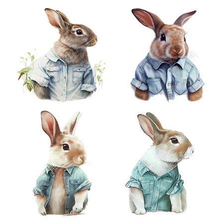 set vector illustration of watercolor rabbit on white isotate backgroundのイラスト素材