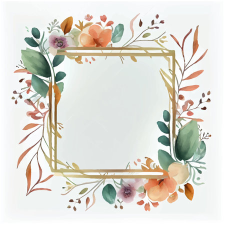 vector illustration wtercolor flowers in empty space frame isolate with sopyspaceのイラスト素材