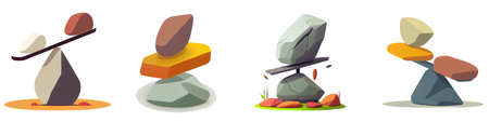 set horisontal illustration of balancing stone isolateのイラスト素材