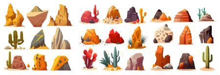 set vector stone in desert illustration of ui interface icons isolated on white backgroundのイラスト素材