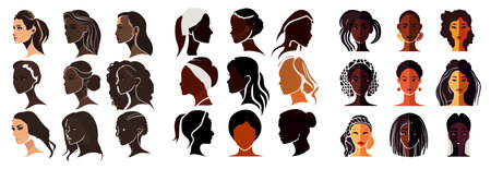 set vector illustration of ethnic woman isolated on white backgroundのイラスト素材