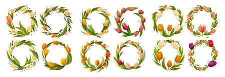 set vector illustration of group flower isotated on white background mothers day conceptのイラスト素材