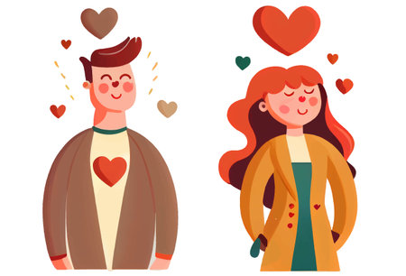 sticker cartoon style couple in love isolated on white background . Cartoons flat vector illustrationのイラスト素材