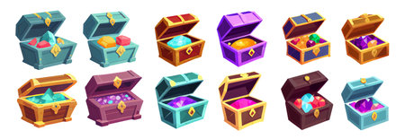 set vector illustration of ui gem stones treasure chest isolated on white backgroundのイラスト素材
