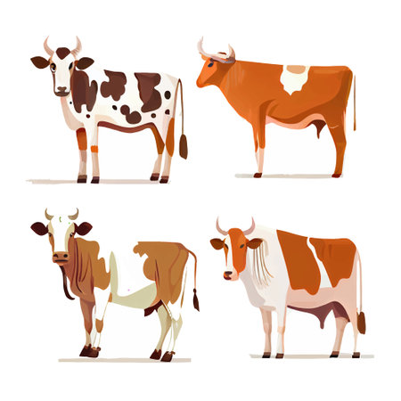 set vector illustration of sacred animal of india cow isolated on white backgroundのイラスト素材