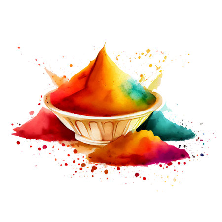 vector watercolor illustration of holi dust splash on white isolate indian traditional festのイラスト素材